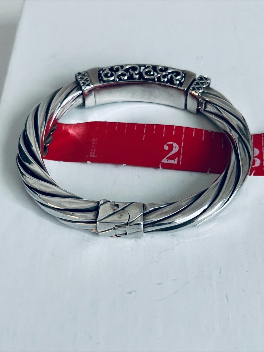 Sterling Silver-Tone Twisted Cable Bracelet with Filigree Bar - Picture 2 of 4
